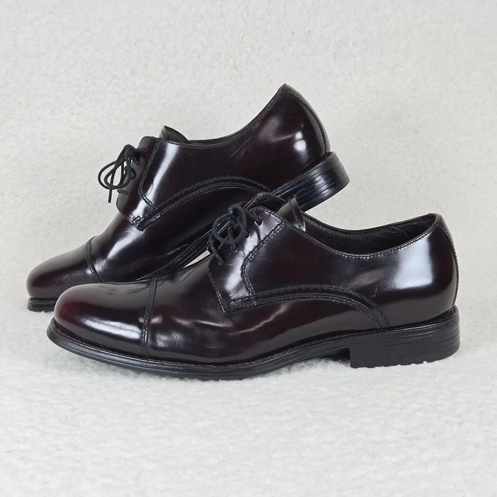 Johnston & Murphy Atchison Cap Toe Oxford Men's 10M Burgundy Leather Dress Shoes